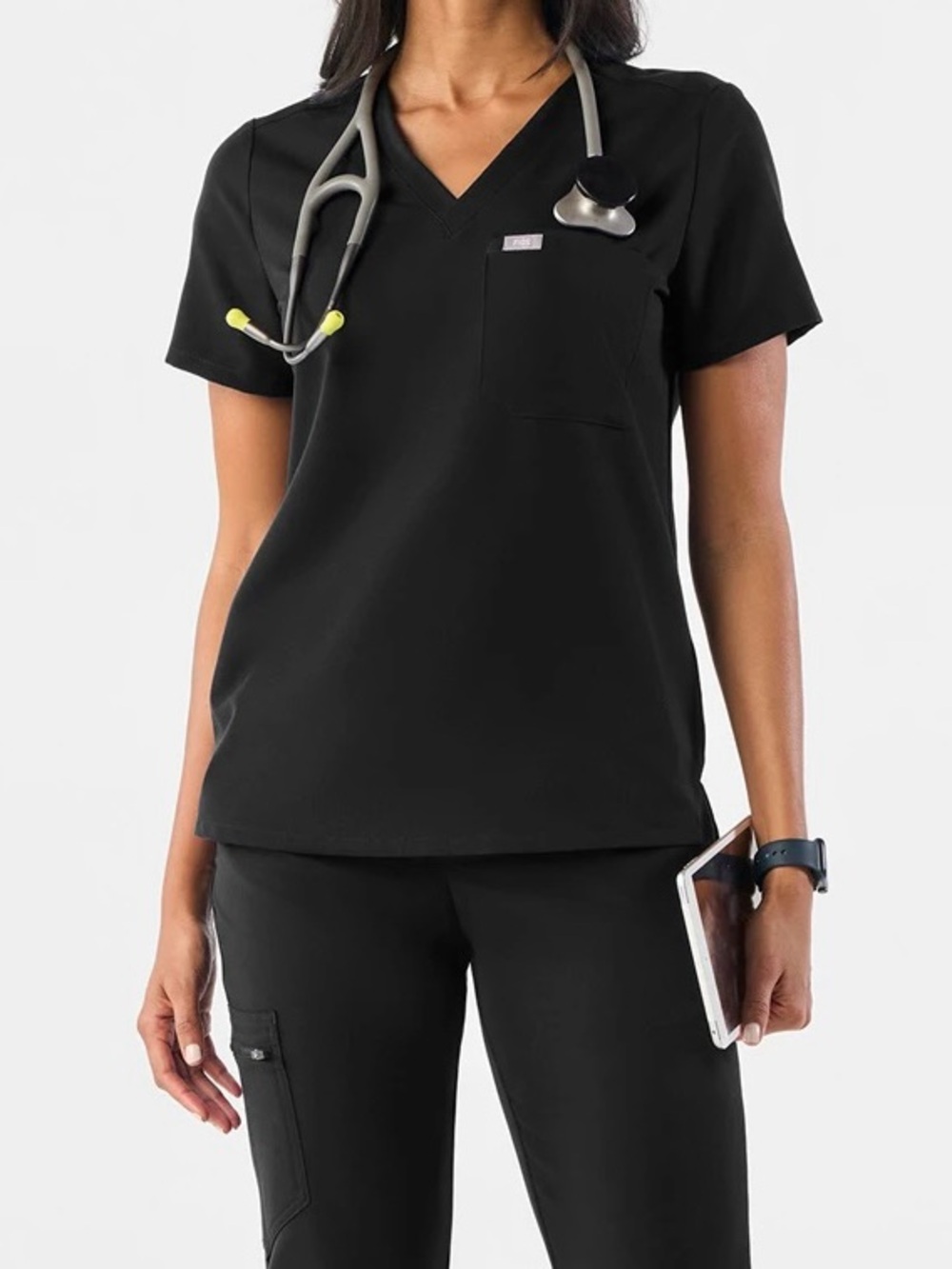 FIGS Black Catarina Scrub Top Size Large FIONx Minimalist Medical Workwear